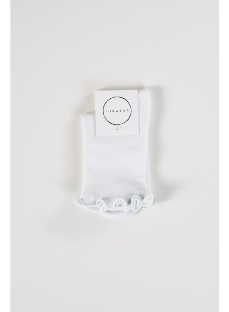 Forwena White Frilly Modal Elastic Seamless Women's Sock Socks - Image 1